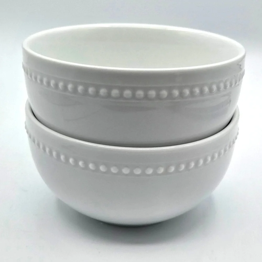 Better Homes & Gardens Sophia White Beaded Bowls Set of 2- Soup, Cereal - 5-5/8